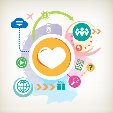 Kalp ve soyut colorfulwatercolor arka plan bulut