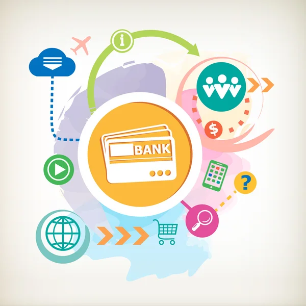 Banka kartları ve soyut renkli sulu boya arka plan bulut