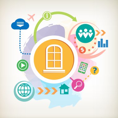 Kapalı pencere ve soyut renkli sulu boya backgrou bulut