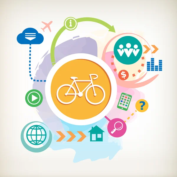 Bisiklete binme ve bulut soyut renkli sulu boya arka plan üzerinde