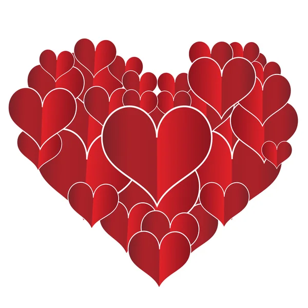 Corazón de San Valentín hecho de corazones pequeños en la tarjeta de papel — Vector de stock