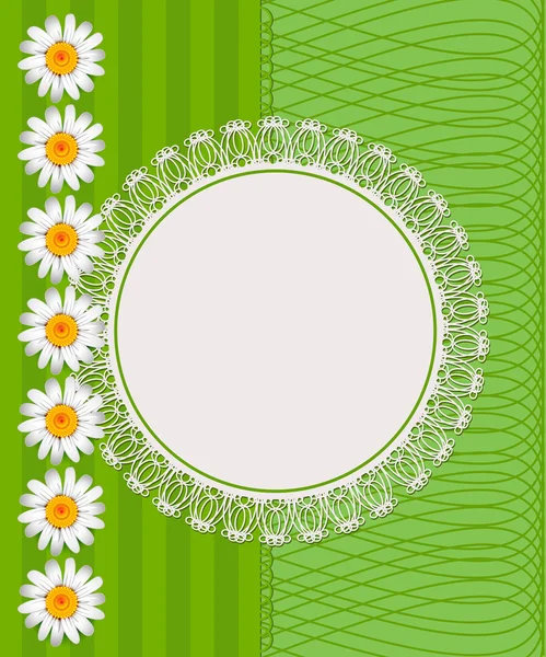 Grußkarte mit Gänseblümchen und abstraktem Hintergrund. Kamille f — Stockvektor