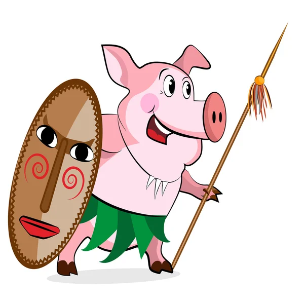 Cochon - aborigène avec Lance — Image vectorielle