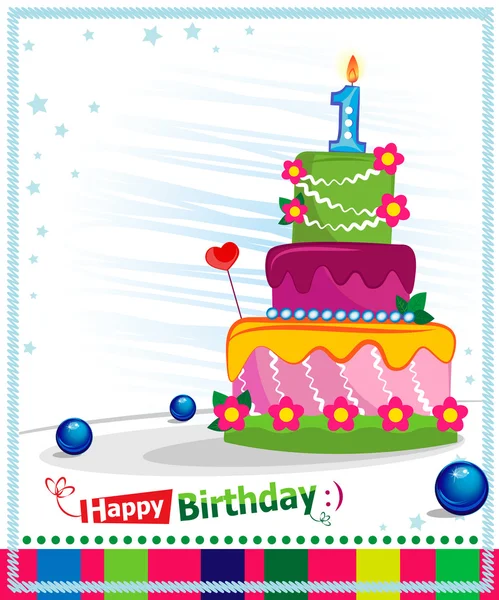 Πρώτη τούρτα γενεθλίων. Παιδιά καρτ ποστάλ. Ημέρα γέννησης. — Διανυσματικό Αρχείο