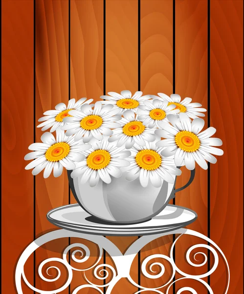 Herbal chamomile in a white cup. Greeting card — Stock Vector