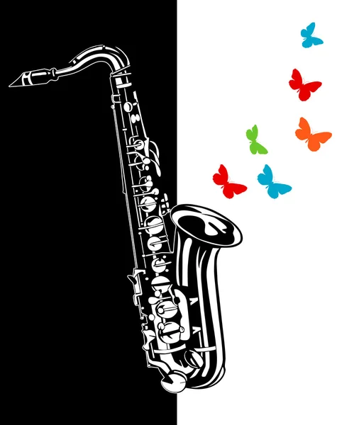 Saxophone on a black and white background — Stock Vector