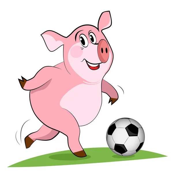 Pig play a football. Soccer player. — Stock Vector