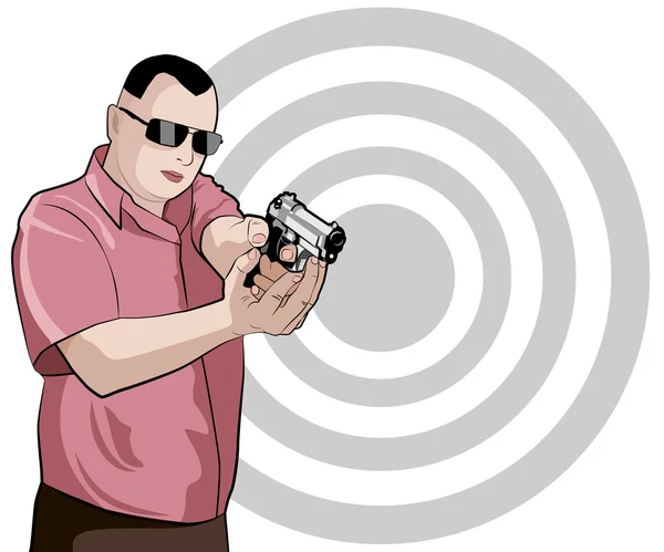 Man shoots from pistol — Stock Vector