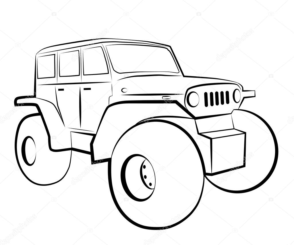 Monster truck. Cartoon 4x4 vehicle. 