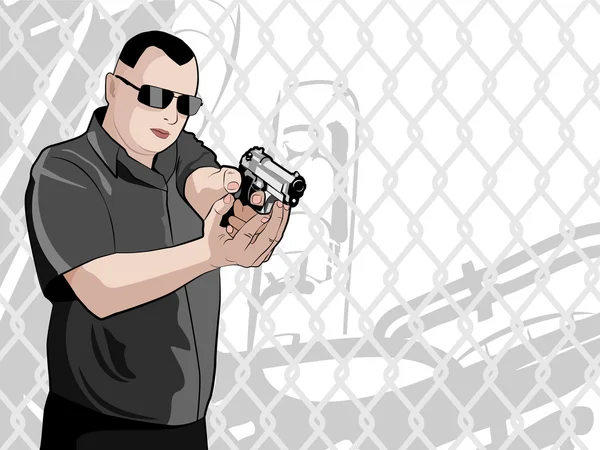 El hombre dispara desde la pistola — Vector de stock