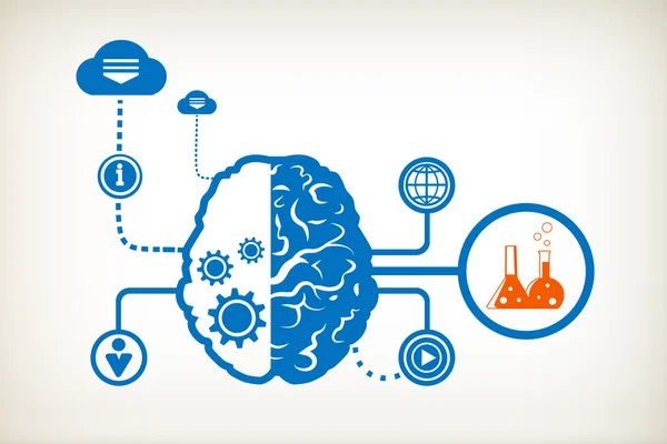 Frasco de laboratorio y cerebro humano abstracto — Archivo Imágenes Vectoriales