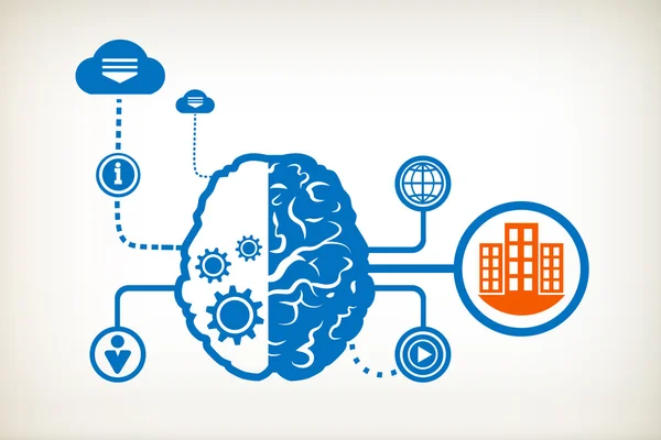 Городские здания и абстрактный человеческий мозг — стоковый вектор