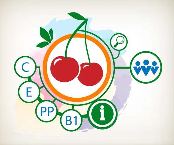 Sweet cherry ovoce ikona na abstraktní barevné akvarel poz — Stockový vektor