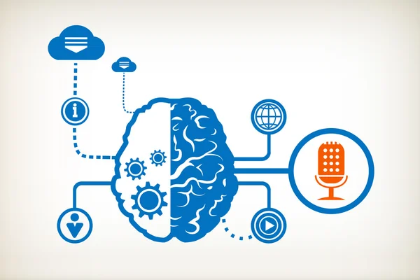 Mikrofon und abstraktes menschliches Gehirn — Stockvektor