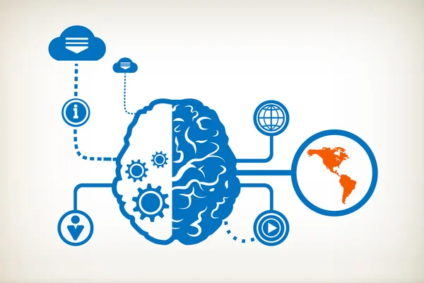 América mapa y cerebro humano abstracto — Vector de stock