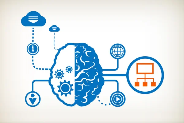 Rede social e cérebro humano abstrato — Vetor de Stock