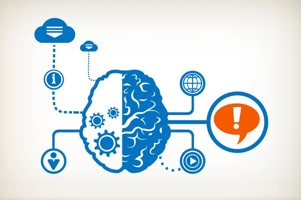 Signo de exclamación y cerebro humano abstracto — Archivo Imágenes Vectoriales