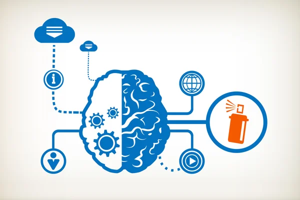 Спрей с химикатами и абстрактным человеческим мозгом — стоковый вектор