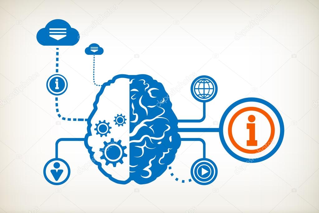 Info icon and abstract human brain