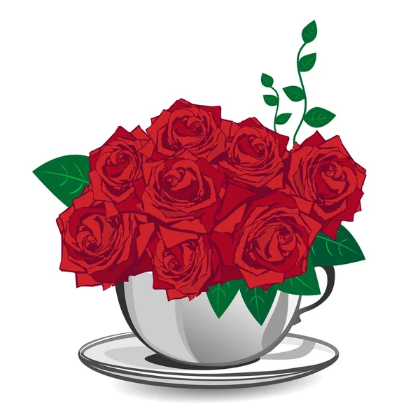Röd ros i en vit kopp — Stock vektor