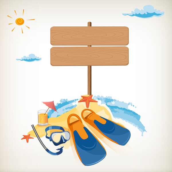 Wood sign in the beach icon