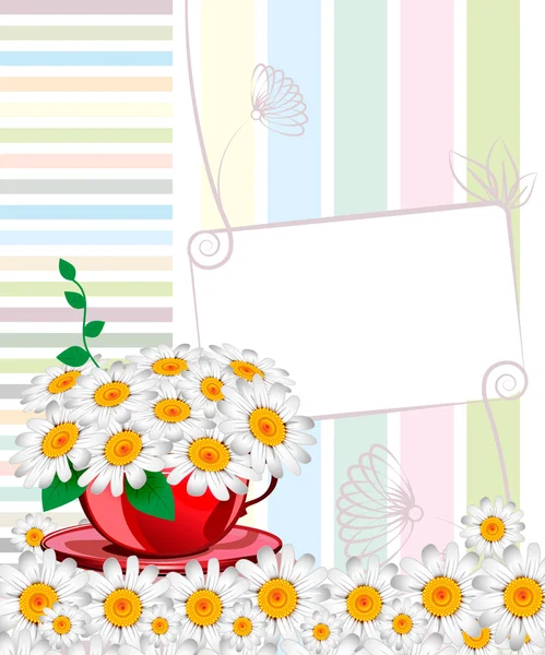 Greeting card with daisies and abstracts background. Chamomile f — Stock Vector