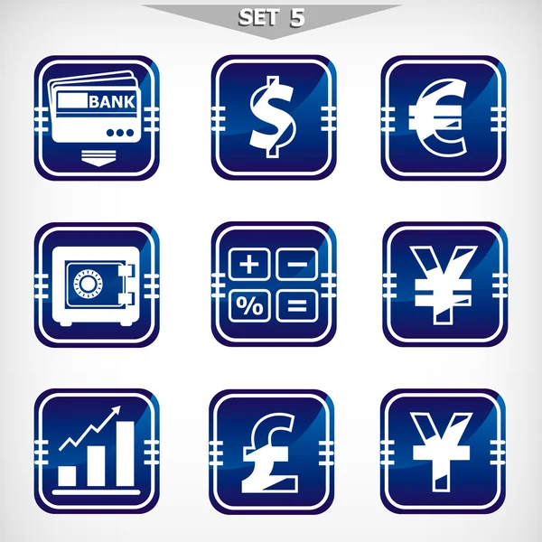 Vector azul iconos financieros conjunto — Archivo Imágenes Vectoriales
