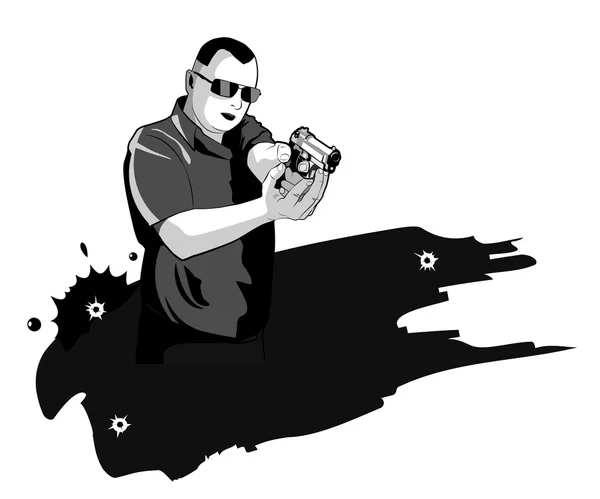 Hommes en noir avec une arme — Image vectorielle