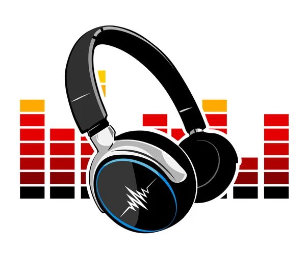 Headphones with an equalizer in the background — Stock Vector