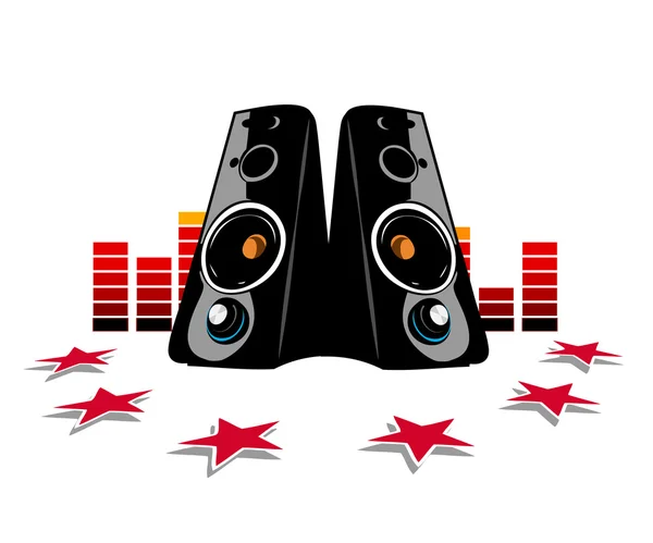 Two audio speakers and red equalizer. — Stock Vector