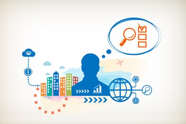 Büyüteç, denetim listesi ve kabarcıkları ile kişi