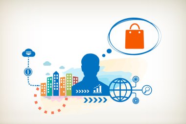 Diyalog için kabarcıkları ile kişi başı alışveriş çantası.