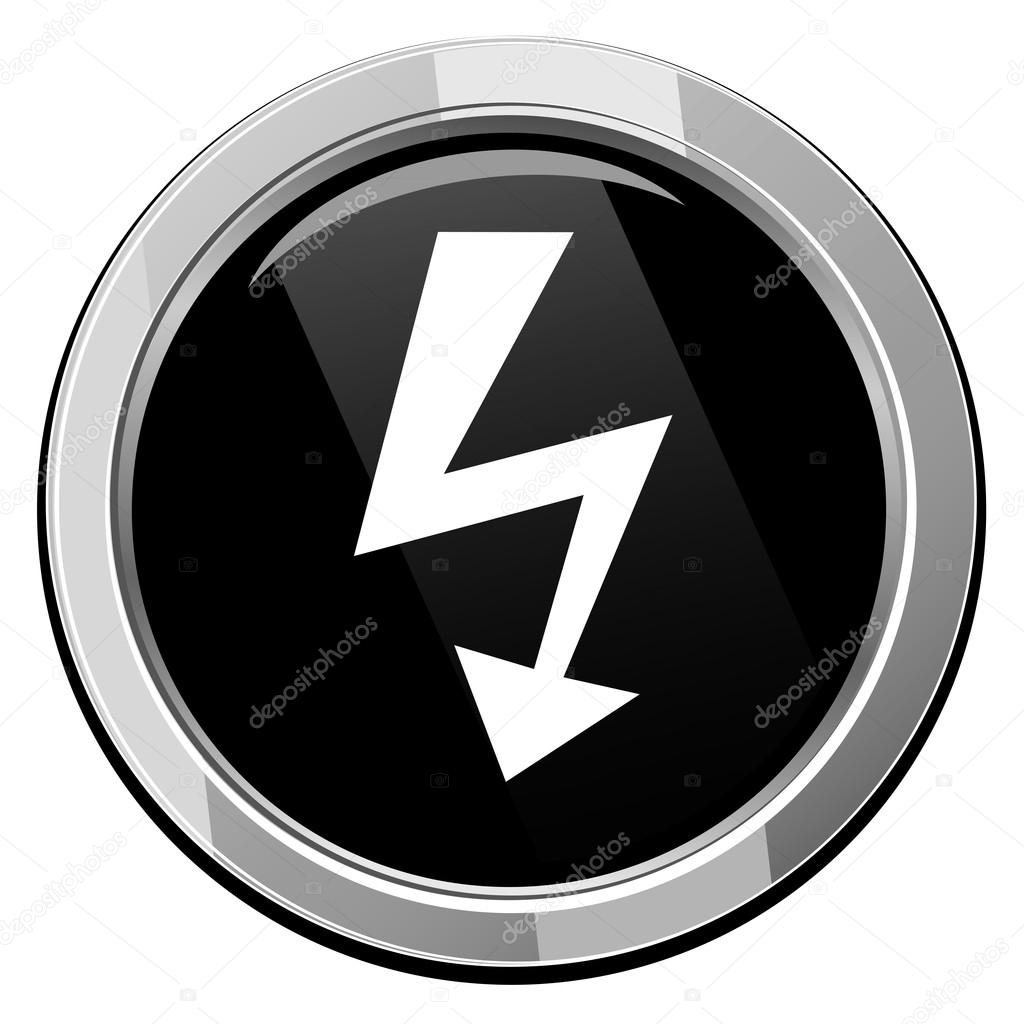 Lightning black circle glossy web icon 