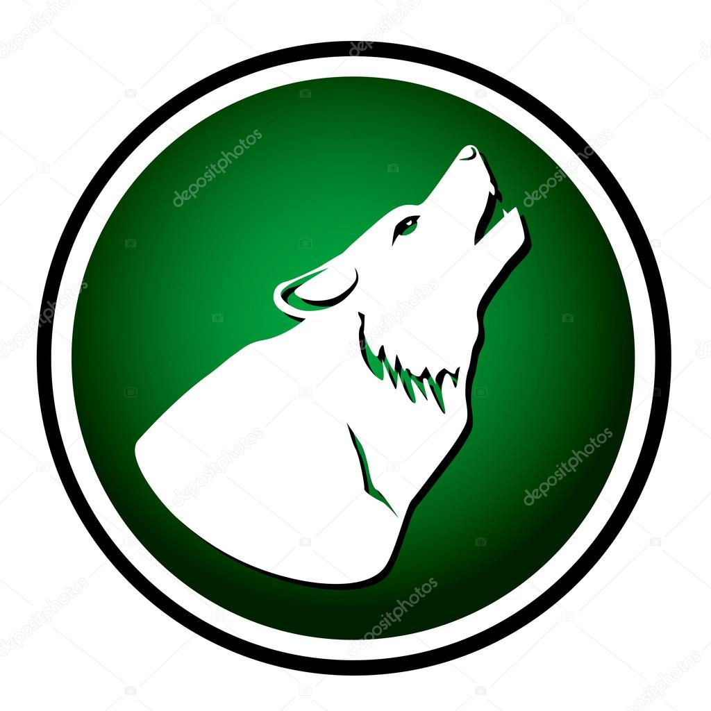Wolf howling at the moon round green icon