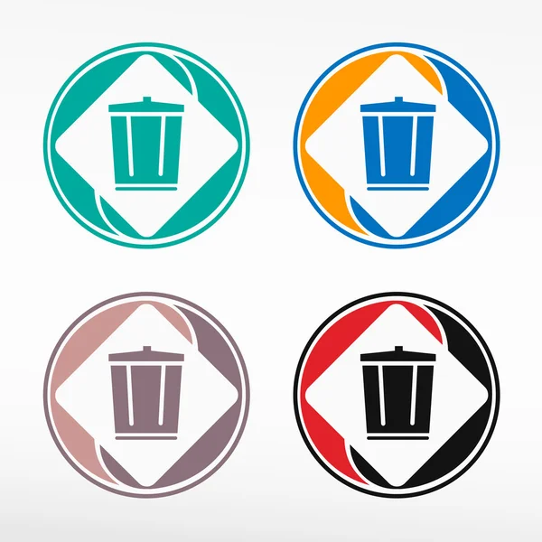 Colourful recycle garbage can - round color set. — Stock Vector