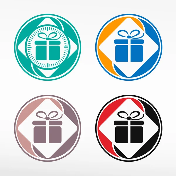 Gift box icon - round color set. — Stock Vector
