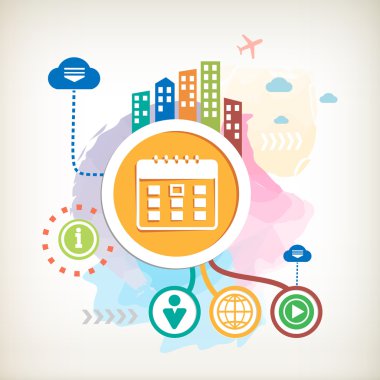 ? Takvim ve şehir üzerinde soyut renkli sulu boya arka plan