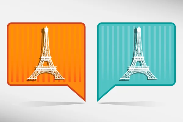 Eiffel Tower in Paris, France - orange and blue pointer — Stock Vector