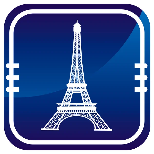 Eiffel Tower in Paris, France - on blue button — Stock Vector
