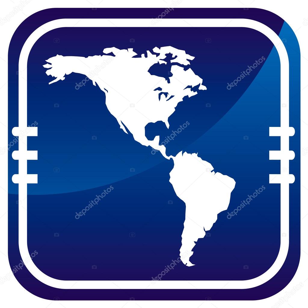 Americas map vector on blue button