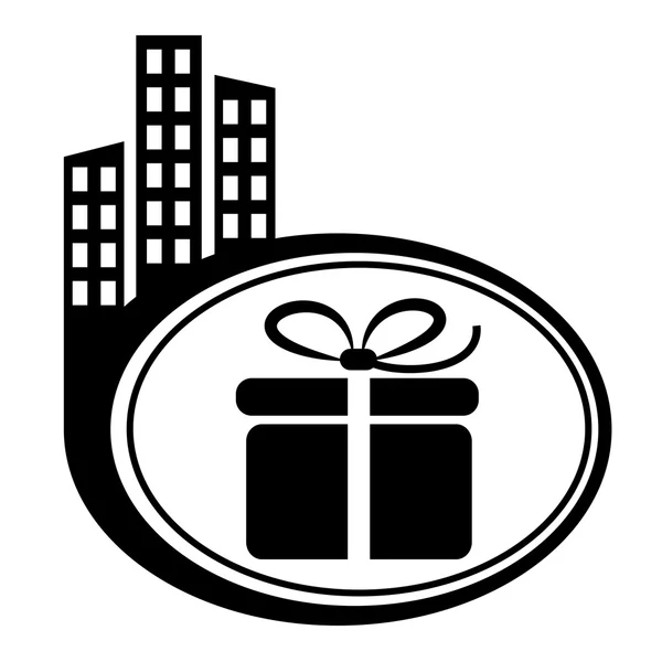 Gift box. Black city icon — Stock Vector