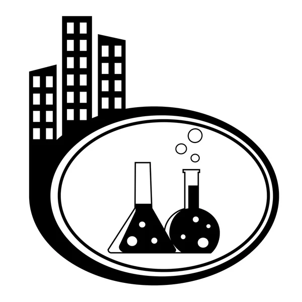 Flask with chemical reagent - city icon isolated — Stock Vector