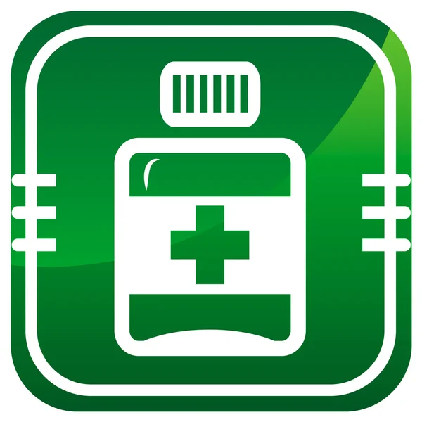 Pillole, icona verde farmaco — Vettoriale Stock