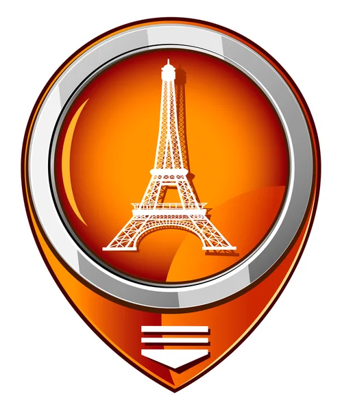 Eiffel Tower in Paris, France - orange pointer — Stock Vector