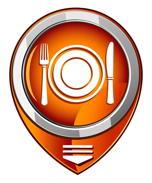 皿、フォーク、ナイフ。オレンジ色の指針 — ストックベクタ