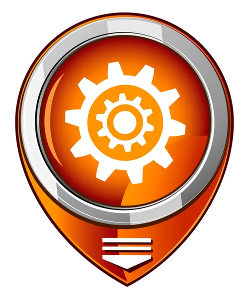 Gear symbol, oranžové mapa ukazatel — Stockový vektor