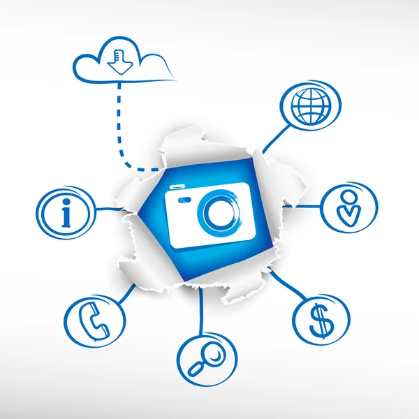 Photo camera and sketch diagrams — Stock Vector