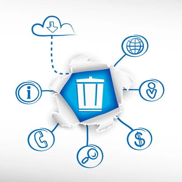 Mülltonnen recyceln und Diagramme skizzieren. — Stockvektor