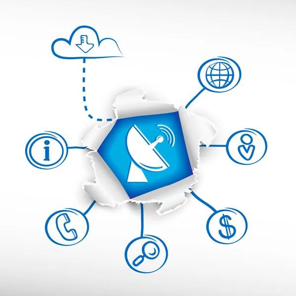 Antenne satellite et schémas croquis . — Image vectorielle