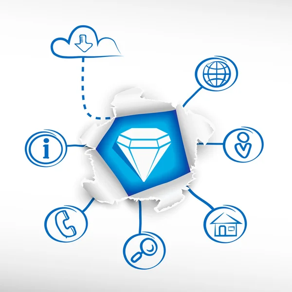 ダイヤモンドの記号と図をスケッチ. — ストックベクタ